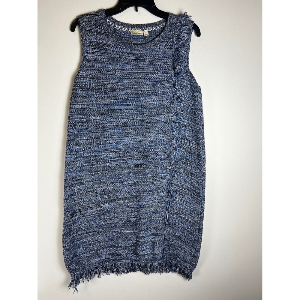 Anthropologie Holding‎ Horses Blue Motif Fringe  Sleeveless Sweater Dress Sz M
